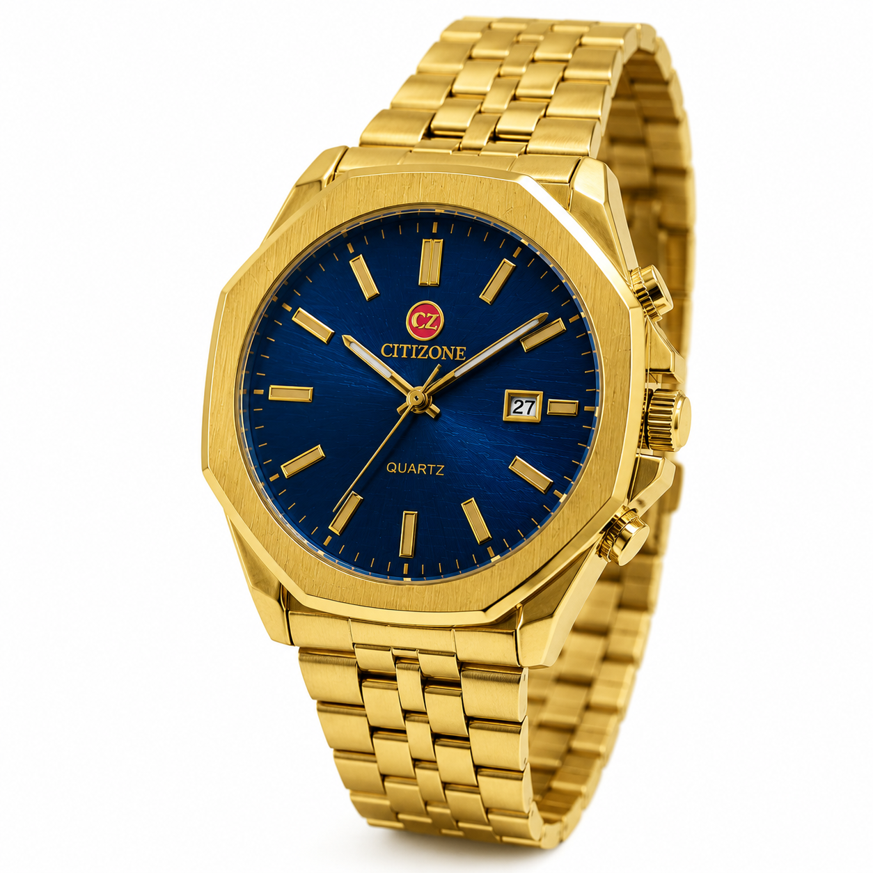Men's Gold Blue Dial Quartz Watch