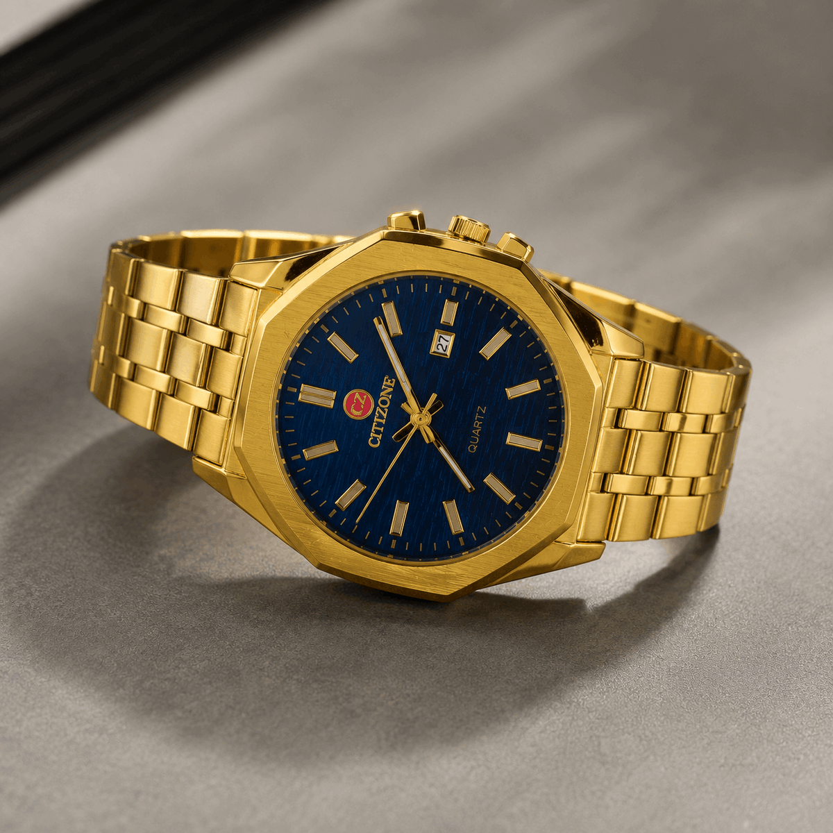 Men's Gold Blue Dial Quartz Watch