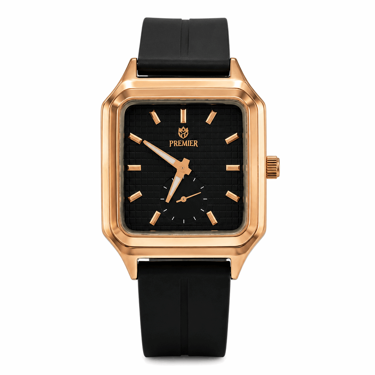 Luxury Rose Gold Watch with Black Silicone Strap
