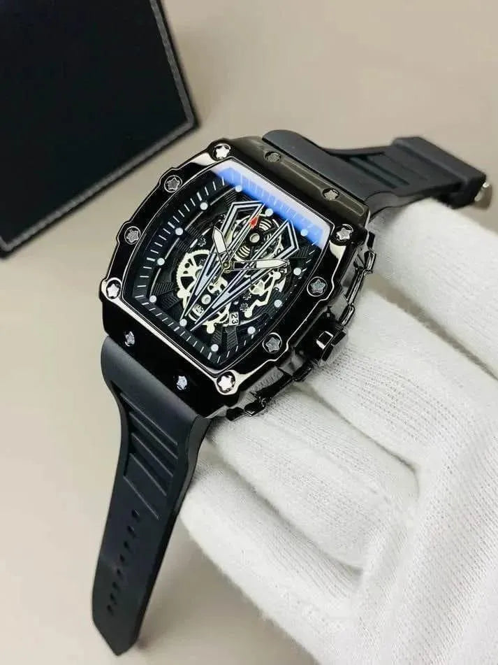 Black Skeleton Chronograph Watch for Men