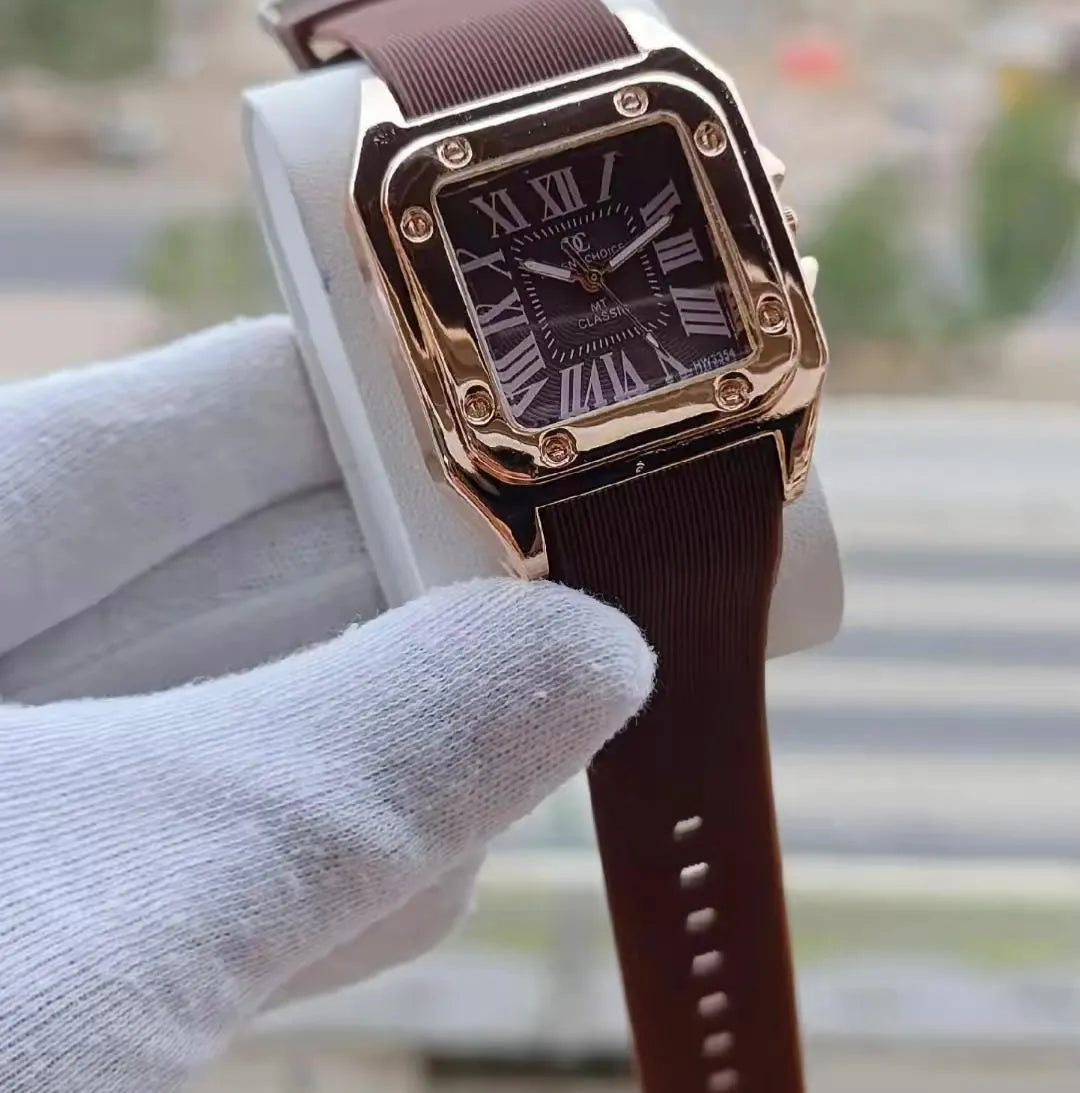 Men's Square Watch Water Resistant Rubber Strap Roman Numeral