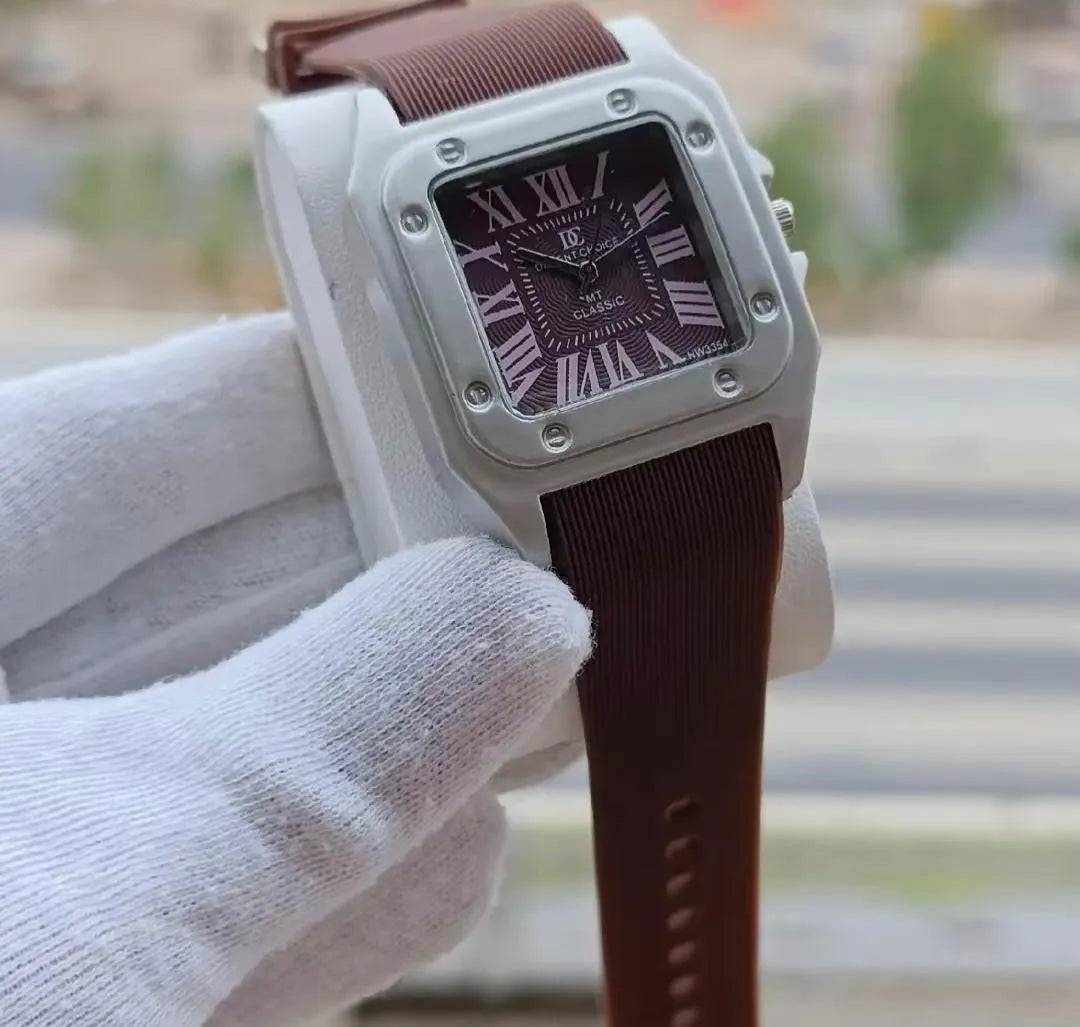 Men's Square Watch Water Resistant Rubber Strap Roman Numeral