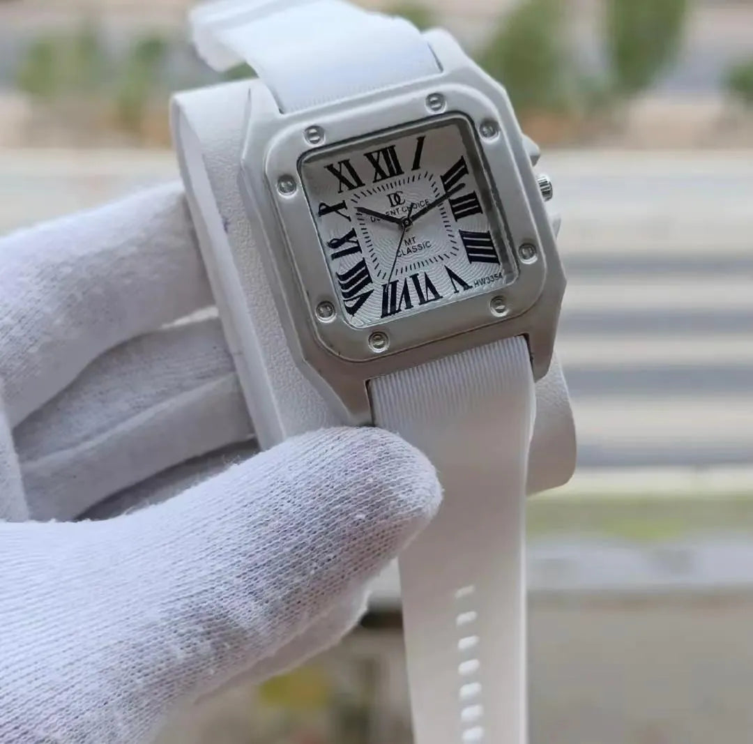 Men's Square Watch Water Resistant Rubber Strap Roman Numeral