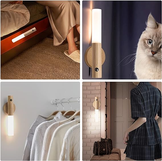 LED Wooden Motion Sensor Night Light (USB Rechargeable)