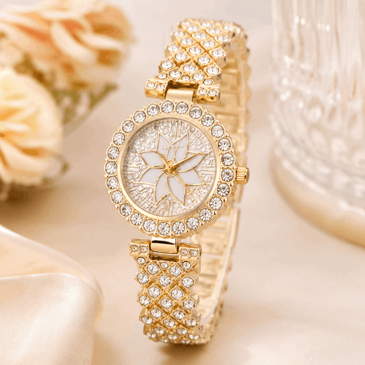 Luxury Floral Crystal Women Watch – Golden