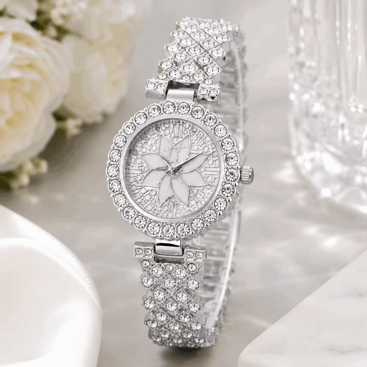 luxury floral crystal women's watch
