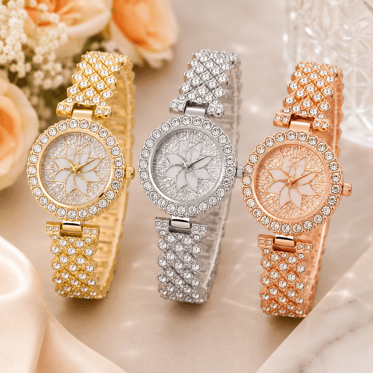 luxury floral crystal women's watch