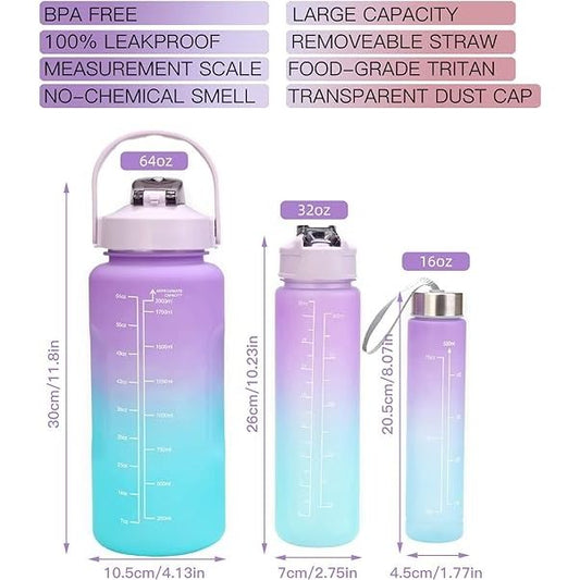 3 Piece Motivational Water Bottle Set BPA Free