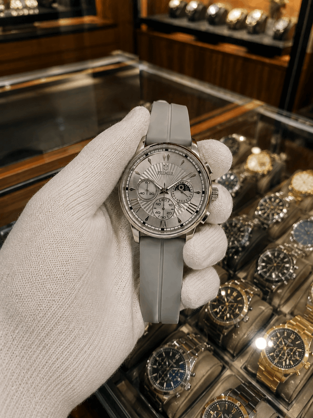 Silver Chronograph Men's Watch with Grey Silicone Strap