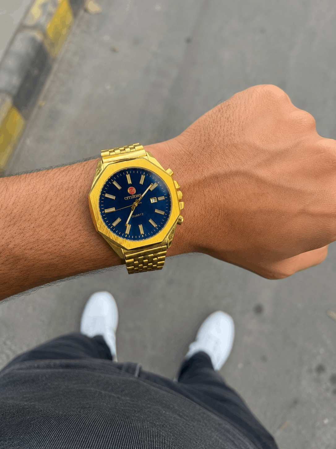 Men's Gold Blue Dial Quartz Watch