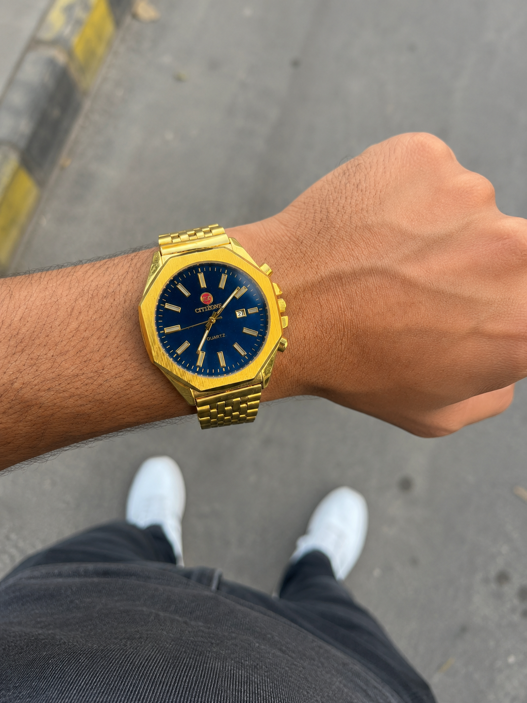 Men's Gold Blue Dial Quartz Watch