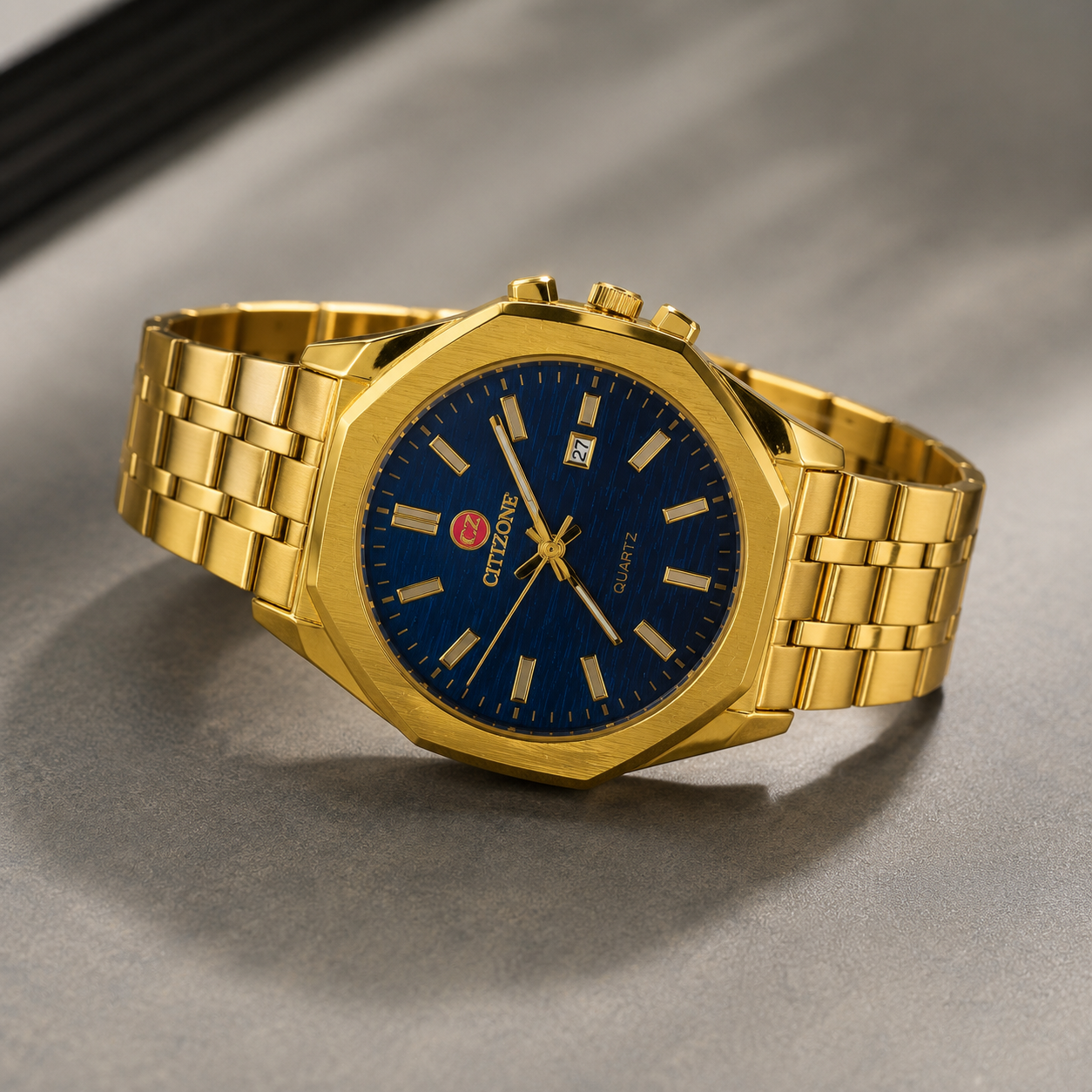 Men's Gold Blue Dial Quartz Watch