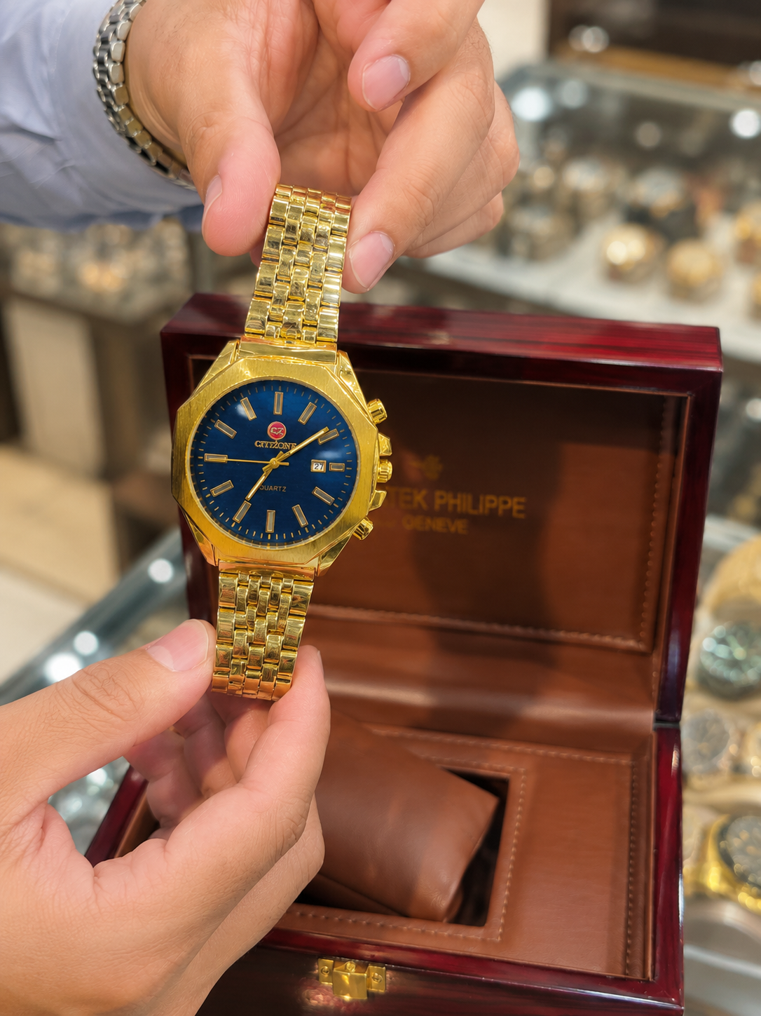Men's Gold Blue Dial Quartz Watch