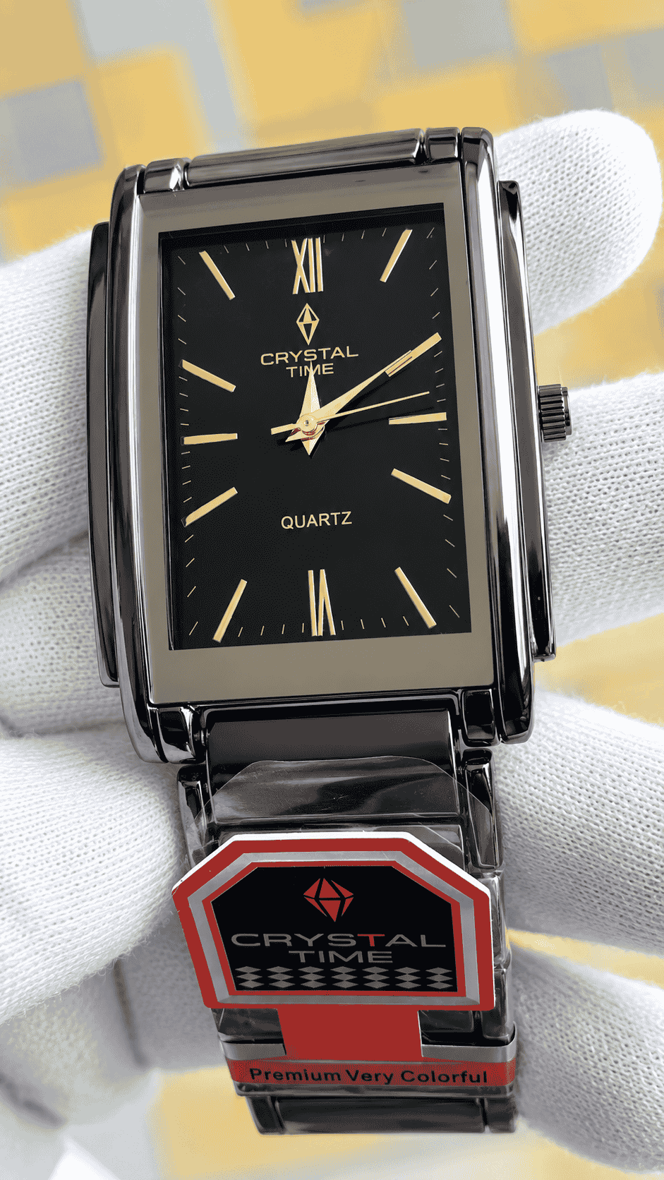Crystal Time Luxury Men's Rectangular Quartz Watch