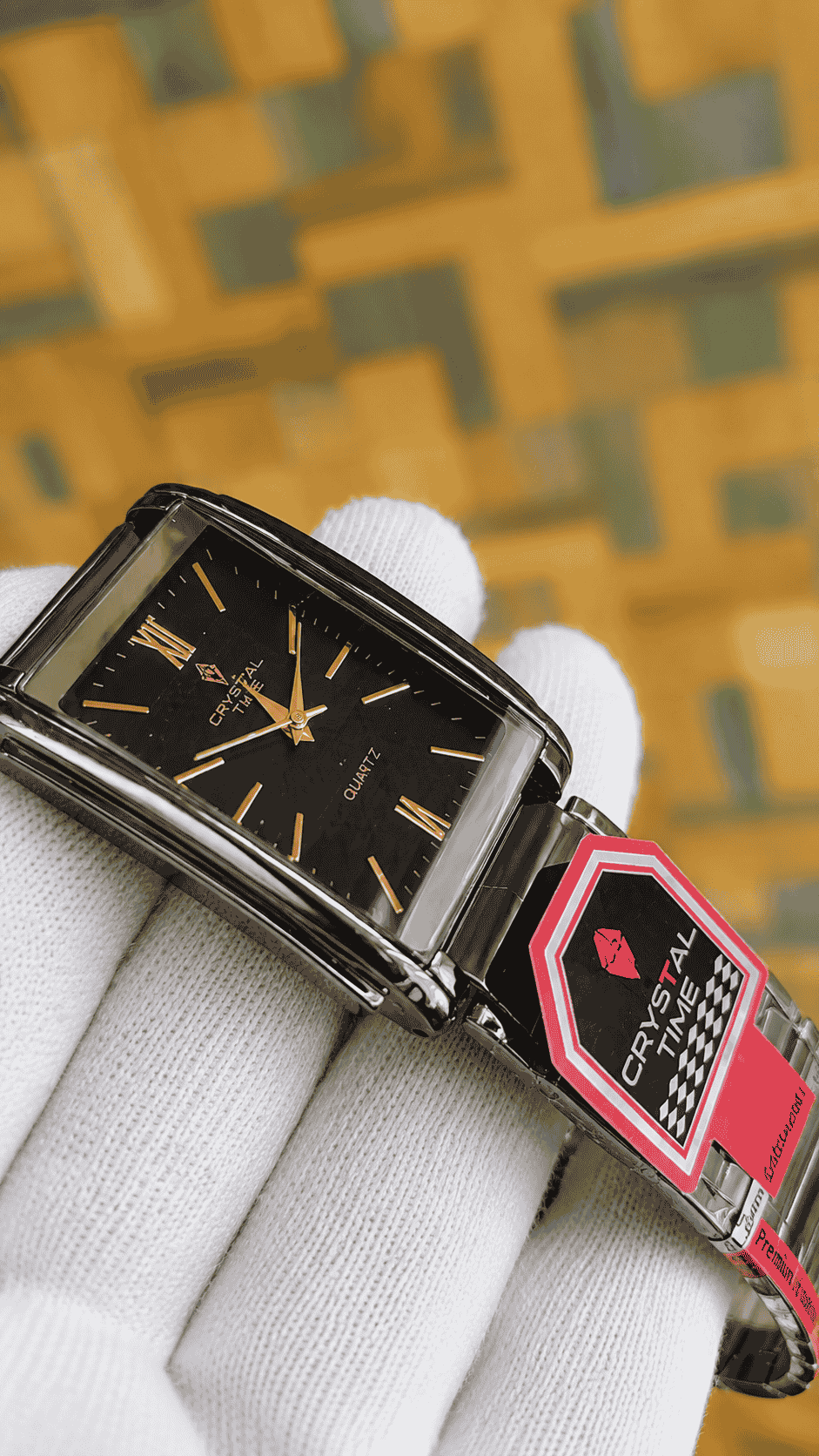 Crystal Time Luxury Men's Rectangular Quartz Watch