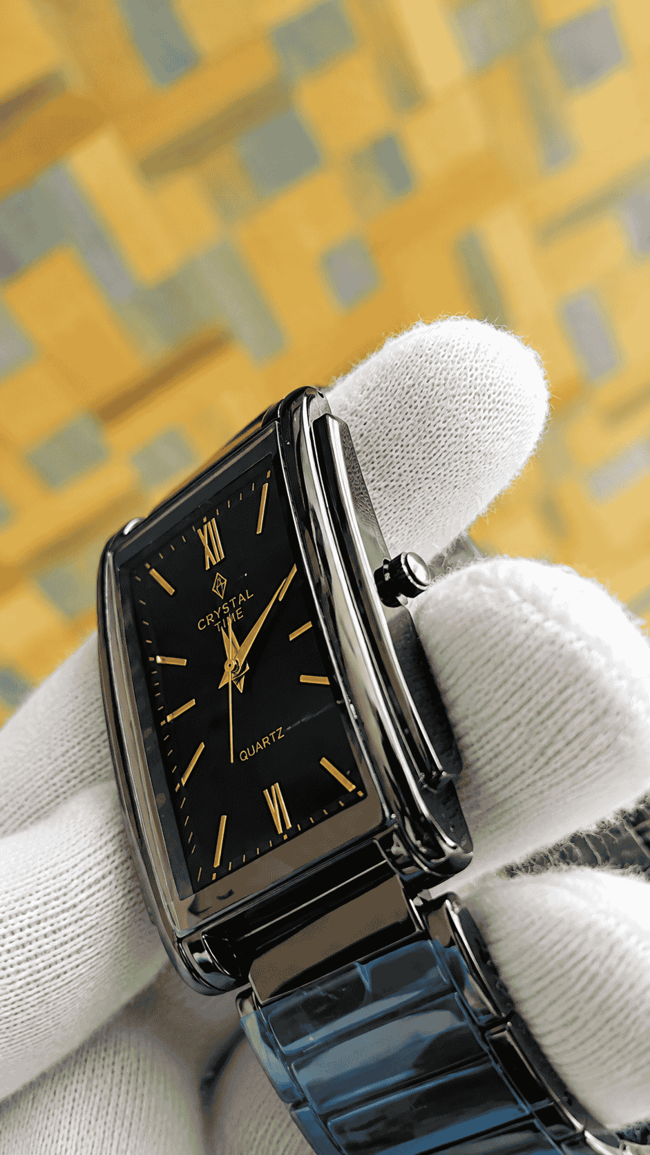Crystal Time Luxury Men's Rectangular Quartz Watch