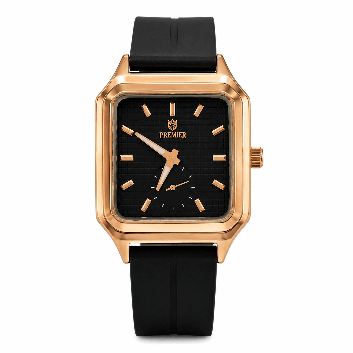 Luxury Rose Gold Watch with Black Silicone Strap