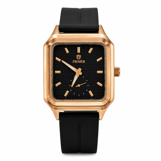 Luxury Rose Gold Watch with Black Silicone Strap