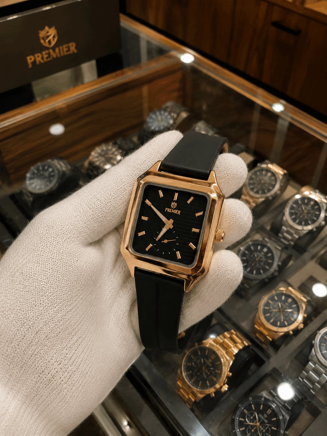 Luxury Rose Gold Watch with Black Silicone Strap