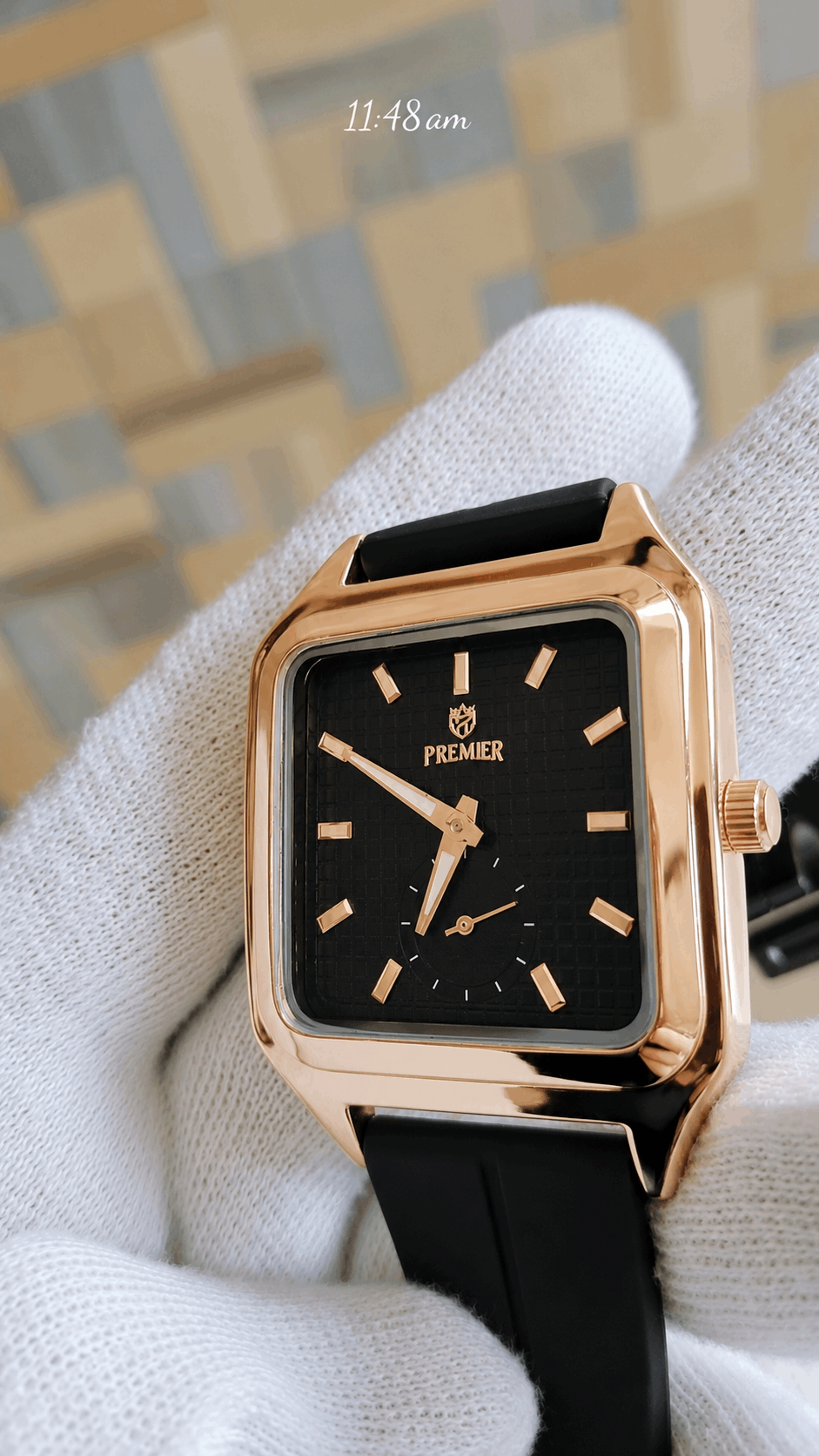 Luxury Rose Gold Watch with Black Silicone Strap