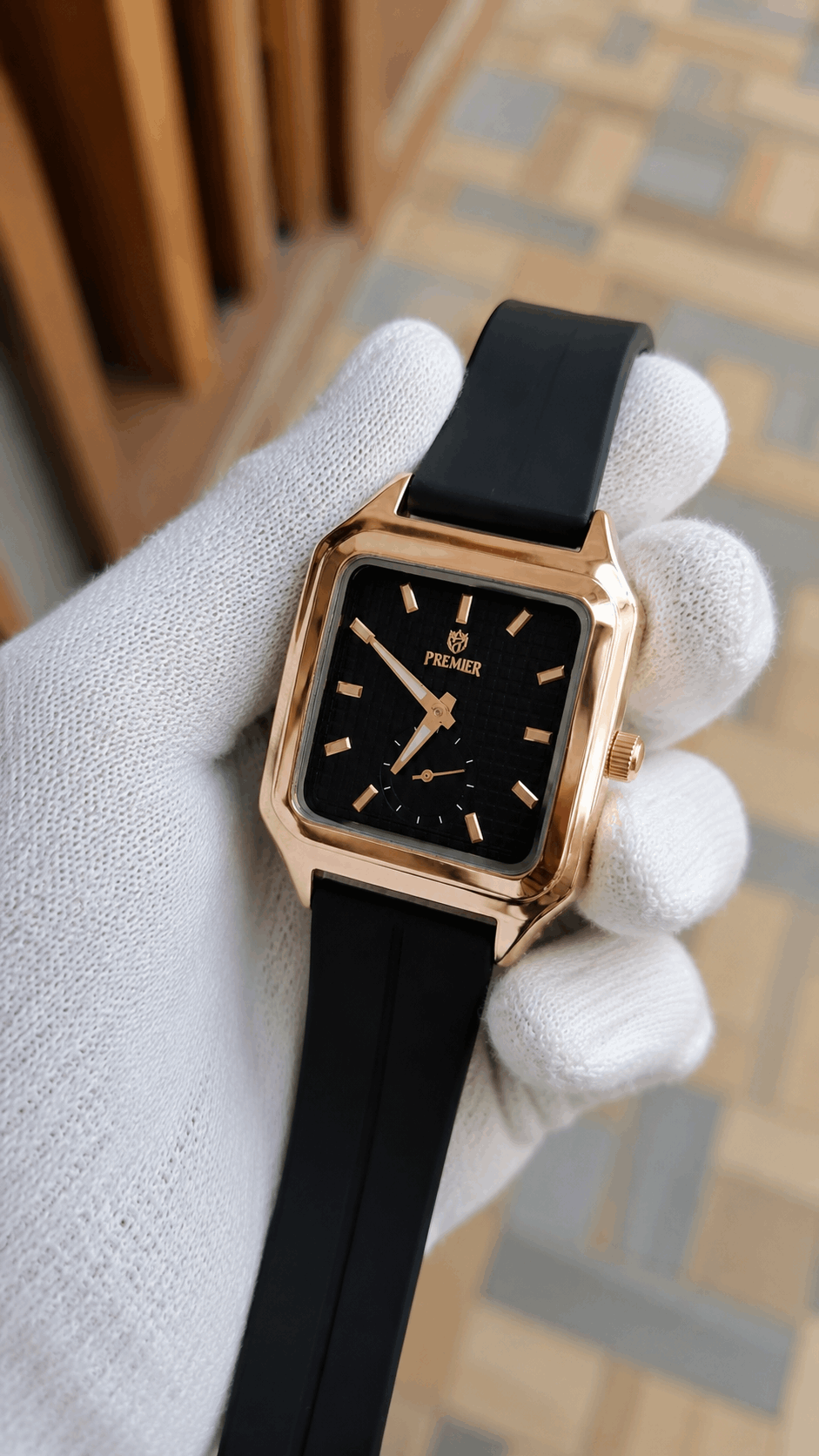 Luxury Rose Gold Watch with Black Silicone Strap