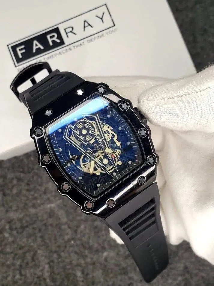 Black Skeleton Chronograph Watch for Men