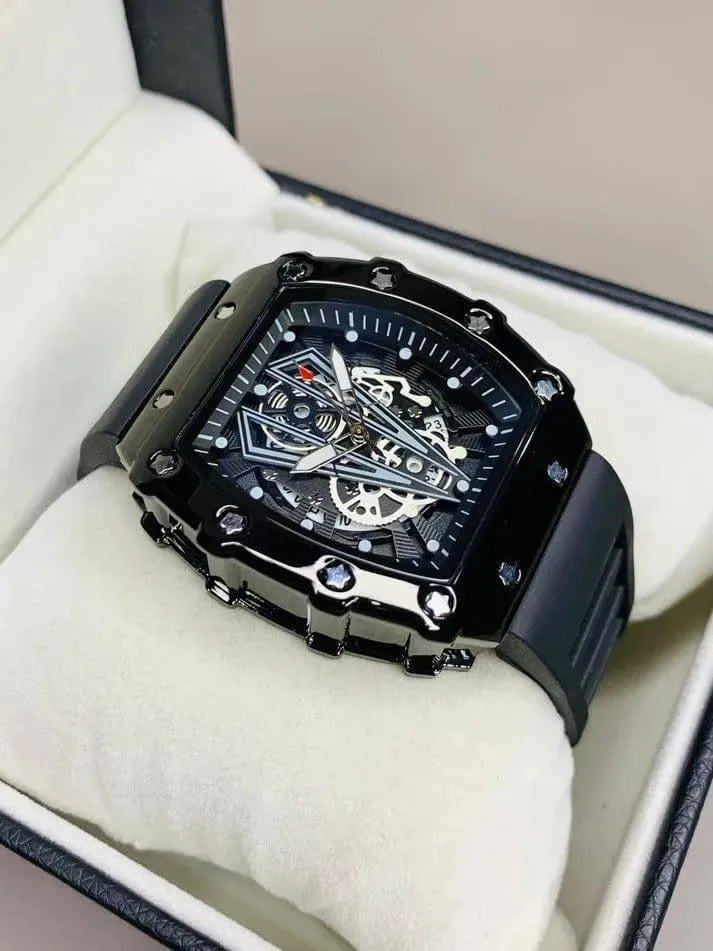 Black Skeleton Chronograph Watch for Men