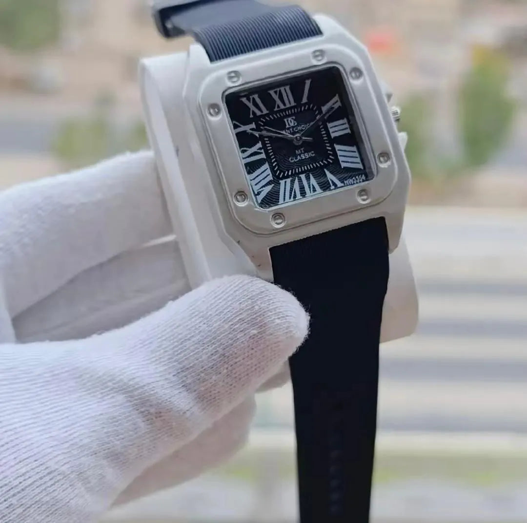 Men's Square Watch Water Resistant Rubber Strap Roman Numeral