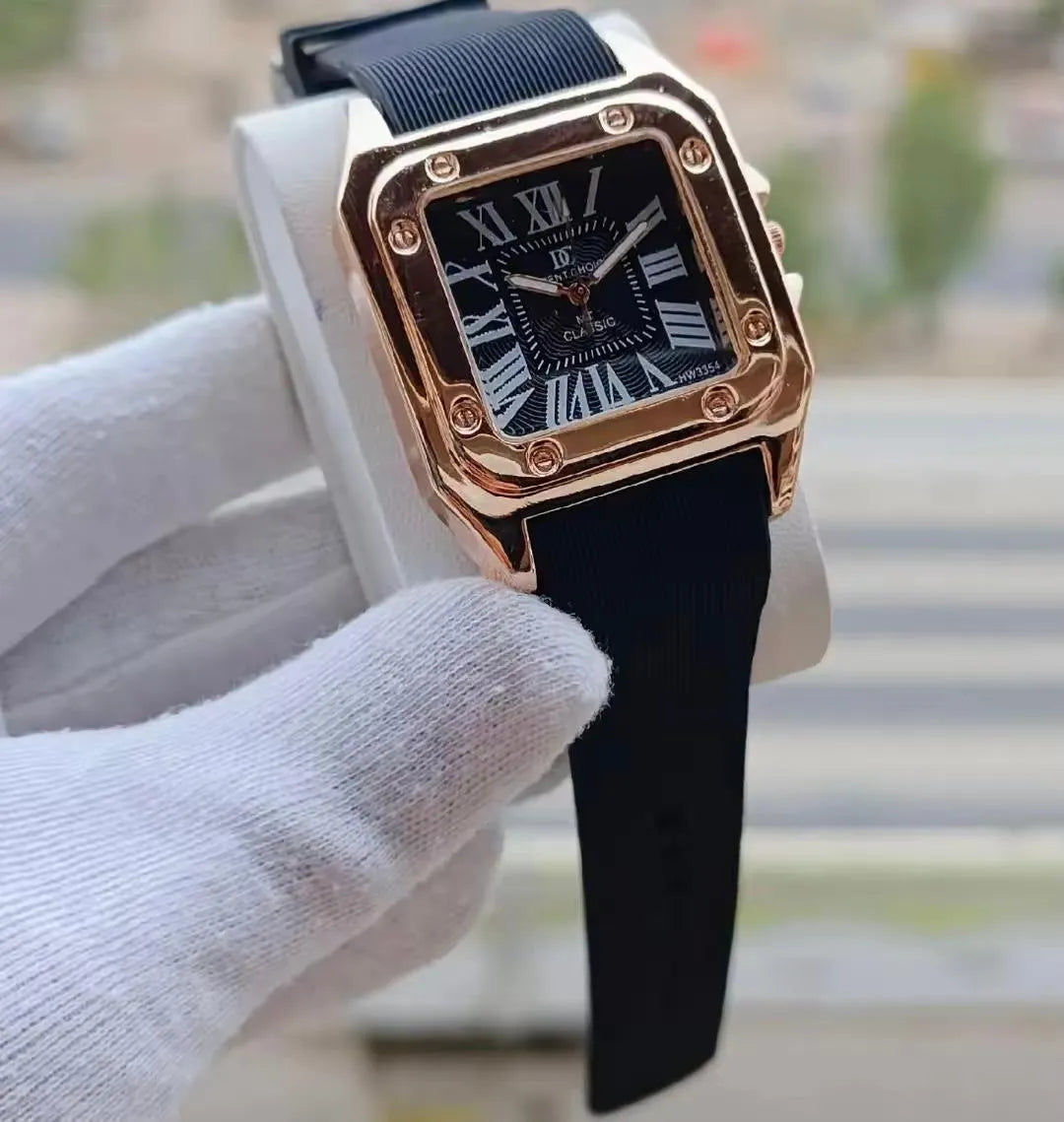 Men's Square Watch Water Resistant Rubber Strap Roman Numeral