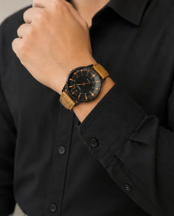 TOMI Black Leather Watch