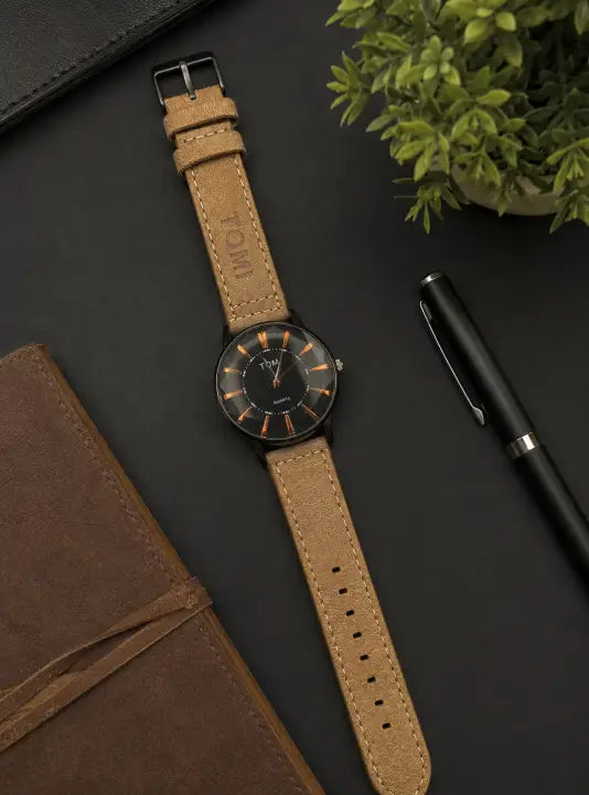 TOMI Black Leather Watch