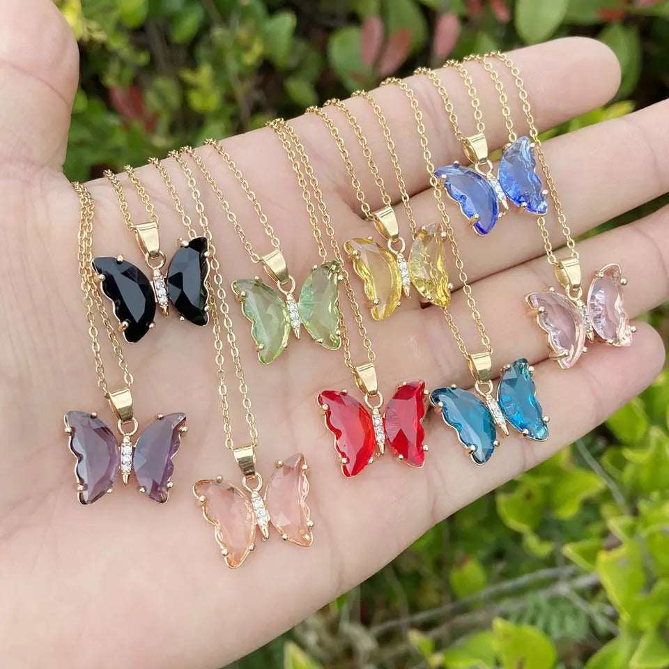 Crystal Butterfly Pendant Necklace