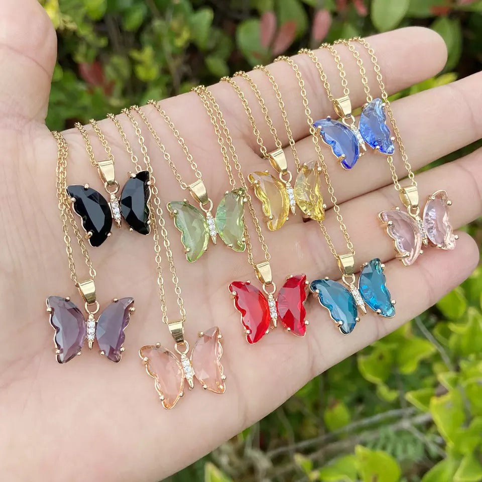 Crystal Butterfly Pendant Necklace