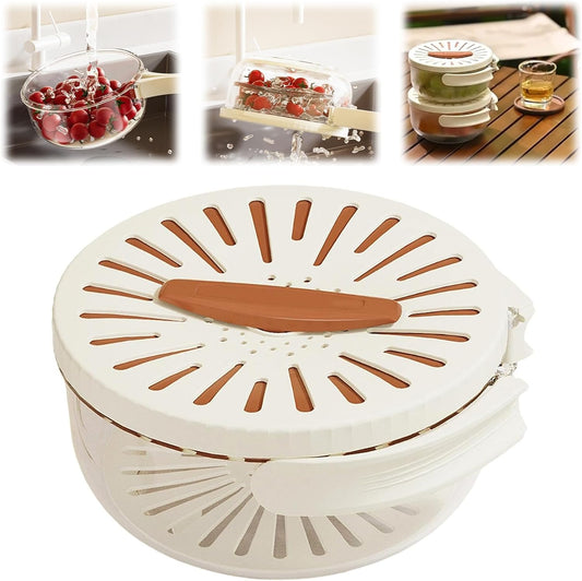 Kitchen Fruit Drainage Basket with Lid – Dual Layer Bowl
