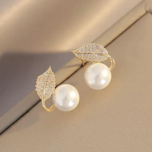 Leaf Pearl Stud Earrings