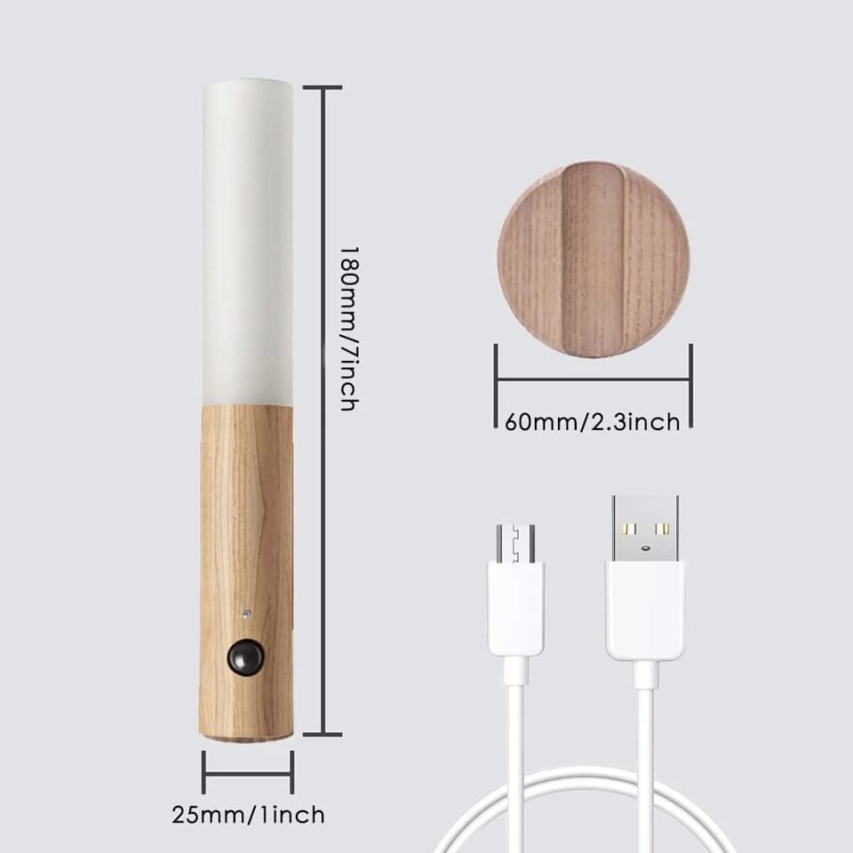 LED Wooden Motion Sensor Night Light (USB Rechargeable)