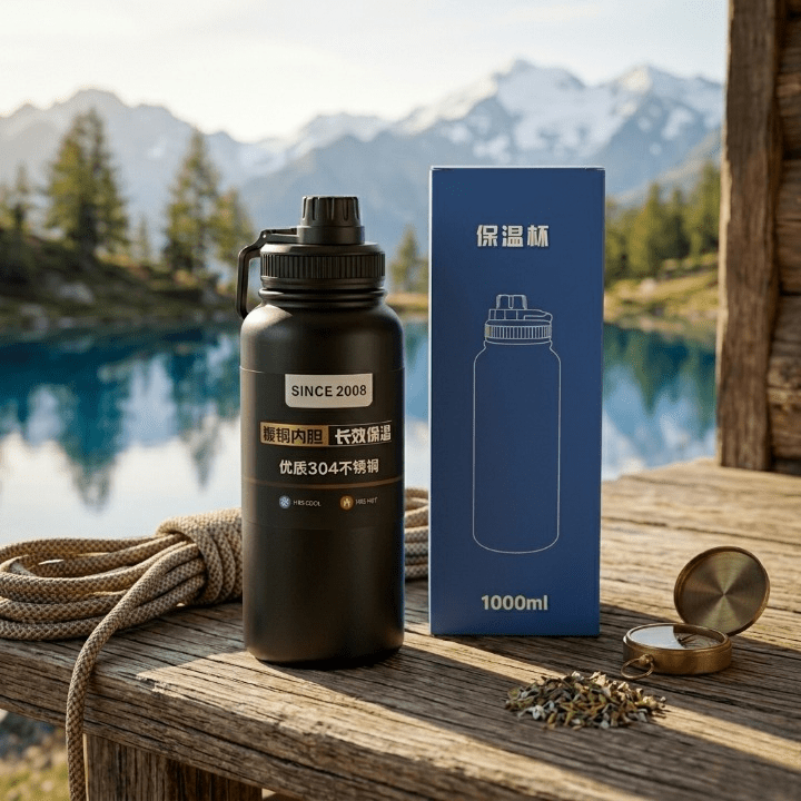 Matte Black Insulated Water Bottle 1000ml - Soraqo