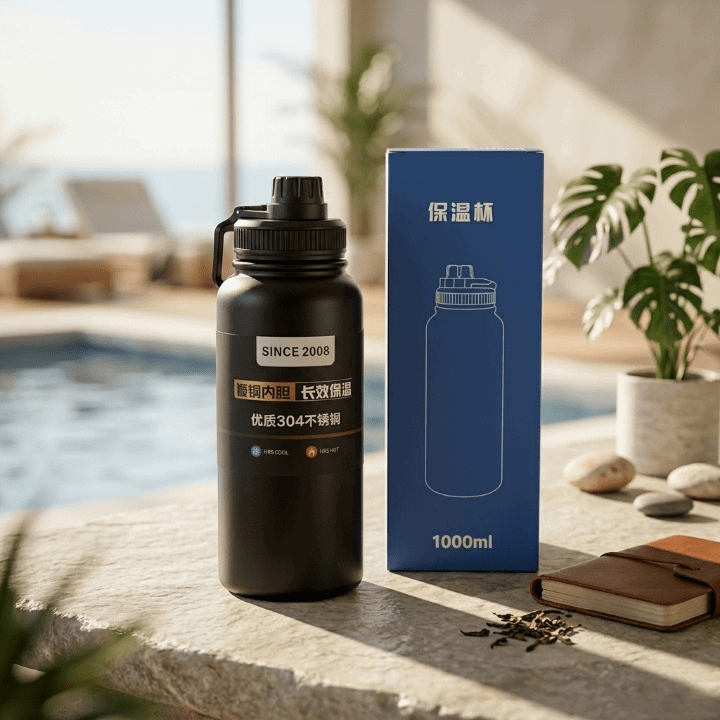 Matte Black Insulated Water Bottle 1000ml - Soraqo